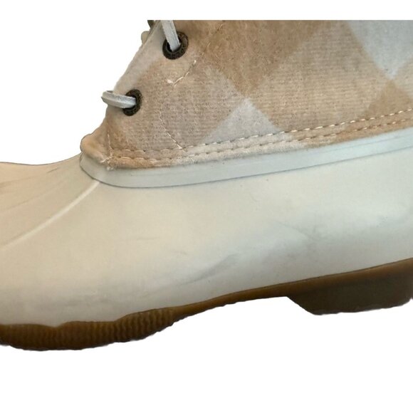 Sperry Women’s‎ Cream & Tan Saltwater Buffalo Check Duck Rain Boots Shoes Sz 7.5 - Picture 4 of 7